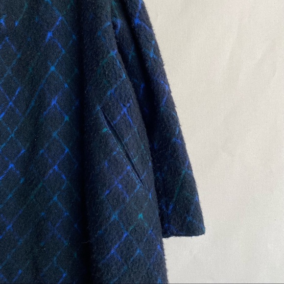 Vintage 50s Tygier Black Plaid Wool Cocoon Swing Full Length Coat L-Xl - Picture 5 of 7